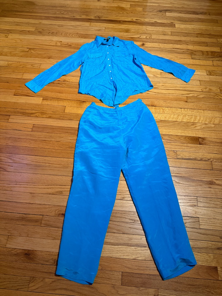 Ralph Lauren Silk Vintage Matching Set Shirt Wide Trousers Vibrant Blue Coastal